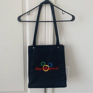 VTG Black  Disneyworld 90s Tote Bag  Embroidery Double Zipper 3 Compartments